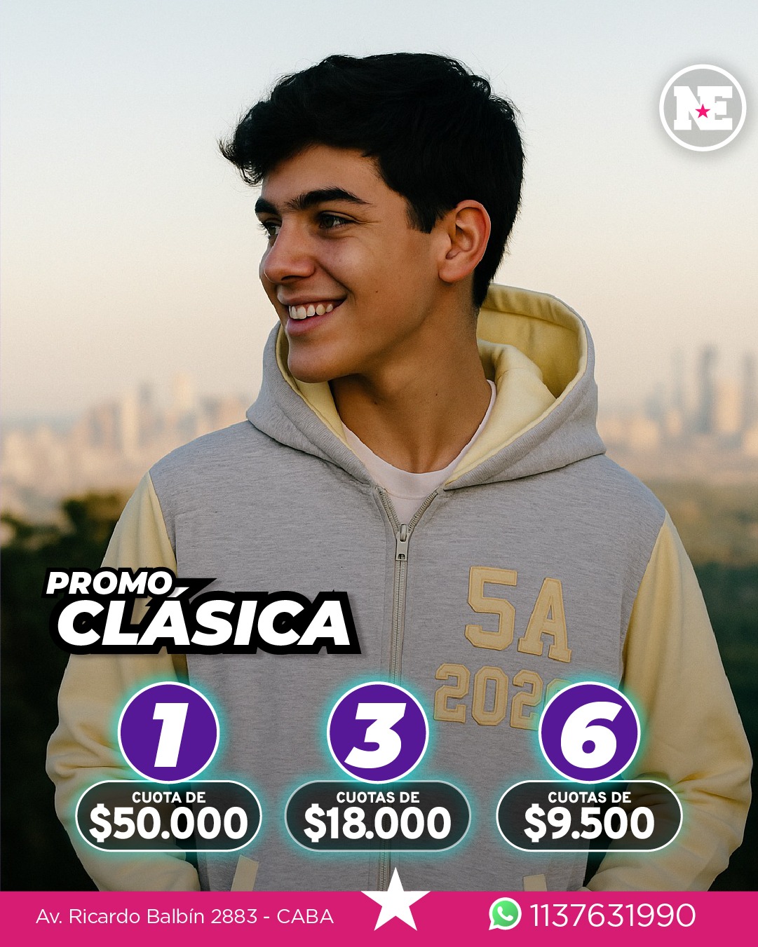 PROMO – CLASICA<br>Campera de algodón frisado, capucha forrada, 1 aplique al frente + 3 bordados en la espalda. Colores a elección.