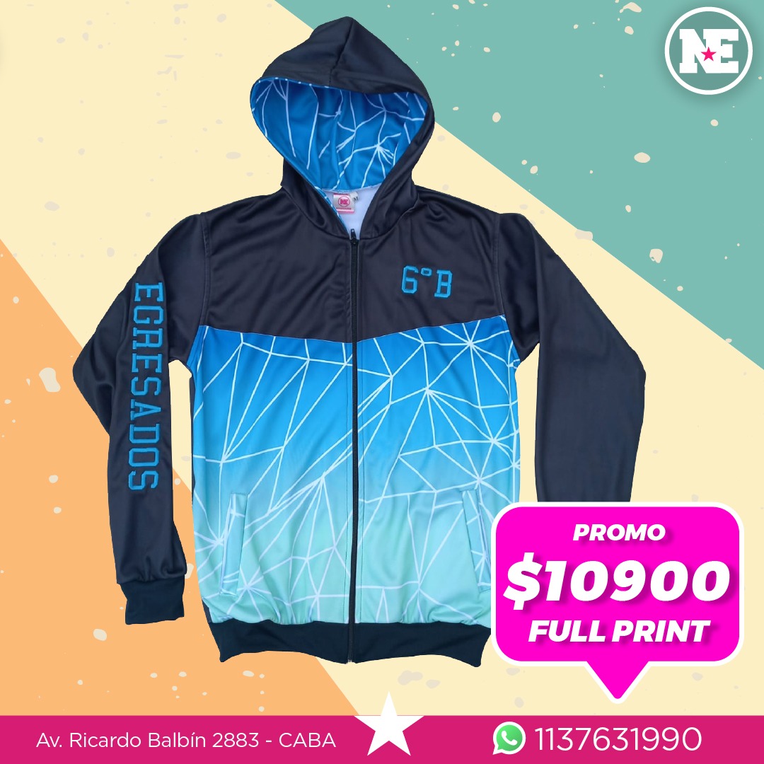 <span style="font-weight: bold; font-size: 120%">PROMO – FULL PRINT $10900</span><br>Campera de acetato/deportivo frisado sublimada completa. Inscripciones sublimadas a elección + apodo bordado. Diseño a elección.